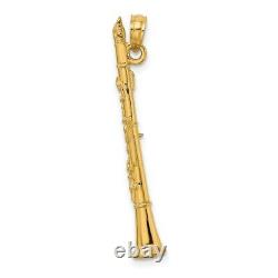 14k Yellow Gold Clarinet Necklace Pendant Charm Musical Instrument Fine Jewelry