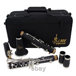 Bb Clarinet 17 Keys with Case Woodwind Instrument Barrels/Reeds (Black)