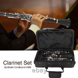 (Black)Clarinet Set 17 Key Wood Bb With Cleaning Cloth Reed Screwdriver Box BLW