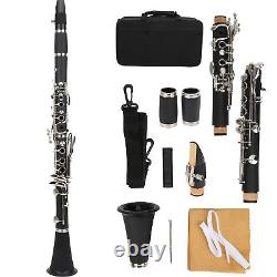 (Black)Clarinet Set 17 Key Wood Bb With Cleaning Cloth Reed Screwdriver Box LVE