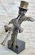 Hot Cast Decor Figure Clarinet Player Bronze Sculpture on marble base Artwork NR