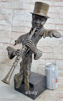 Hot Cast Decor Figure Clarinet Player Bronze Sculpture on marble base Artwork NR