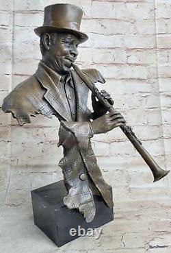 Hot Cast Decor Figure Clarinet Player Bronze Sculpture on marble base Artwork NR