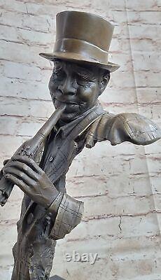 Hot Cast Decor Figure Clarinet Player Bronze Sculpture on marble base Artwork NR