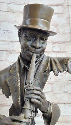 Hot Cast Decor Figure Clarinet Player Bronze Sculpture on marble base Artwork NR