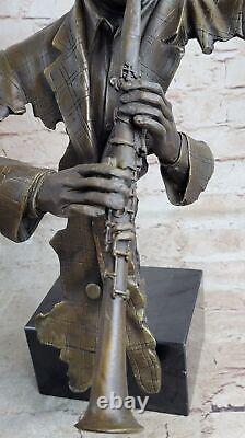 Hot Cast Decor Figure Clarinet Player Bronze Sculpture on marble base Artwork NR