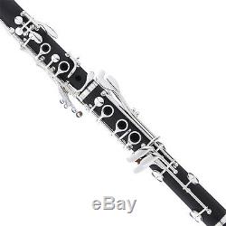 Mendini Ebony Wood Body Bb Clarinet Silver Keys +Tuner+Stand+11Reeds+Case-MCT-40