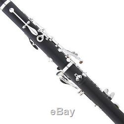 Mendini Ebony Wood Body Bb Clarinet Silver Keys +Tuner+Stand+11Reeds+Case-MCT-40
