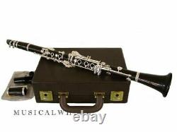 SOLID EBONY Wood CLARINET -Silver Plated Keys Leather Pads -BLACK FRIDAY SPECIAL