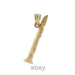 Yellow Gold 14k Clarinet 3D New Orleans Jazz Music Pendant Charm Perfect Jewelry